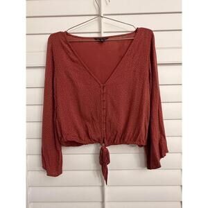 American Eagle Outfitters  Woman's Crop Top Pink Polka Dots 3/4 Sleeves Medium